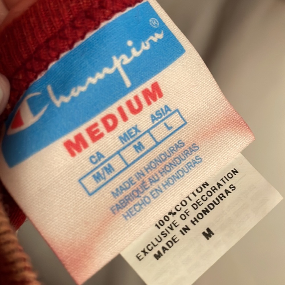 Champion Cropped Red Bleach Tie Dyed Tee Size M - Picture 5 of 6